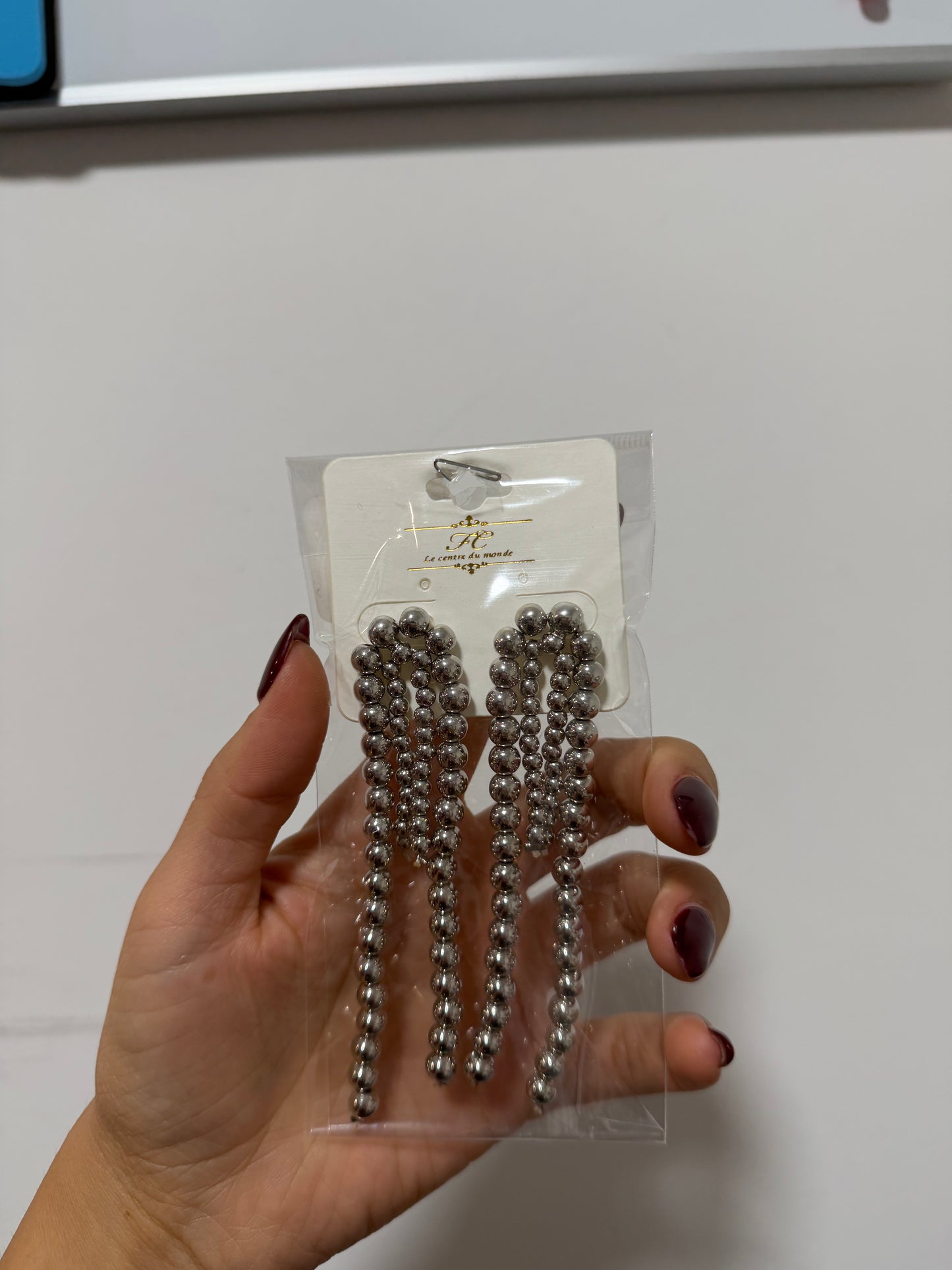 Silver Bead Dangle Earrings